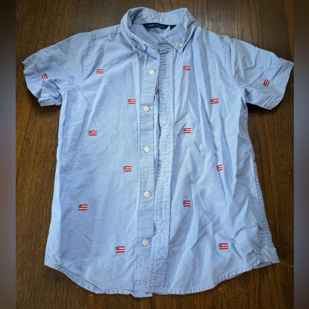 Janie and Jack Short Sleeve button down with Flag Embroidery